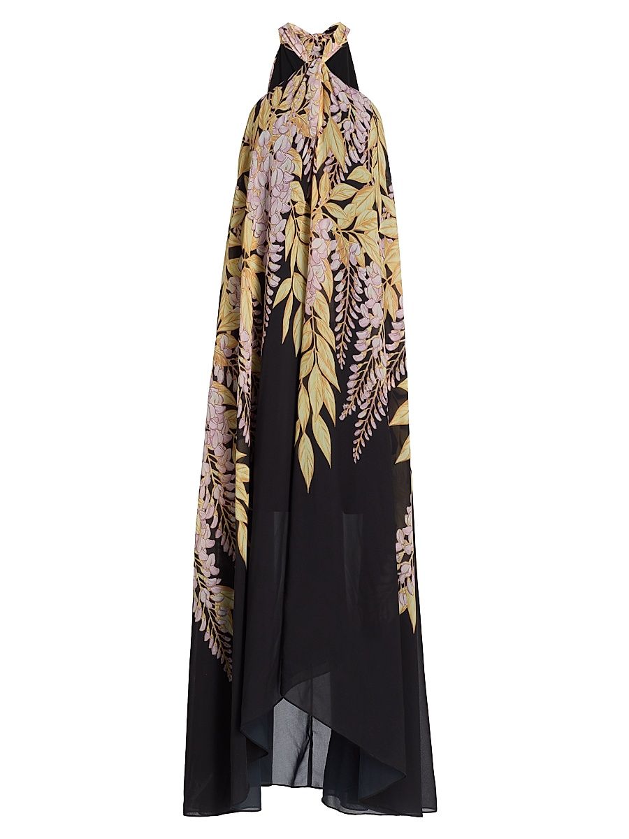 Women's Daria Floral Halter Maxi Dress - Black Pink - Size XL
