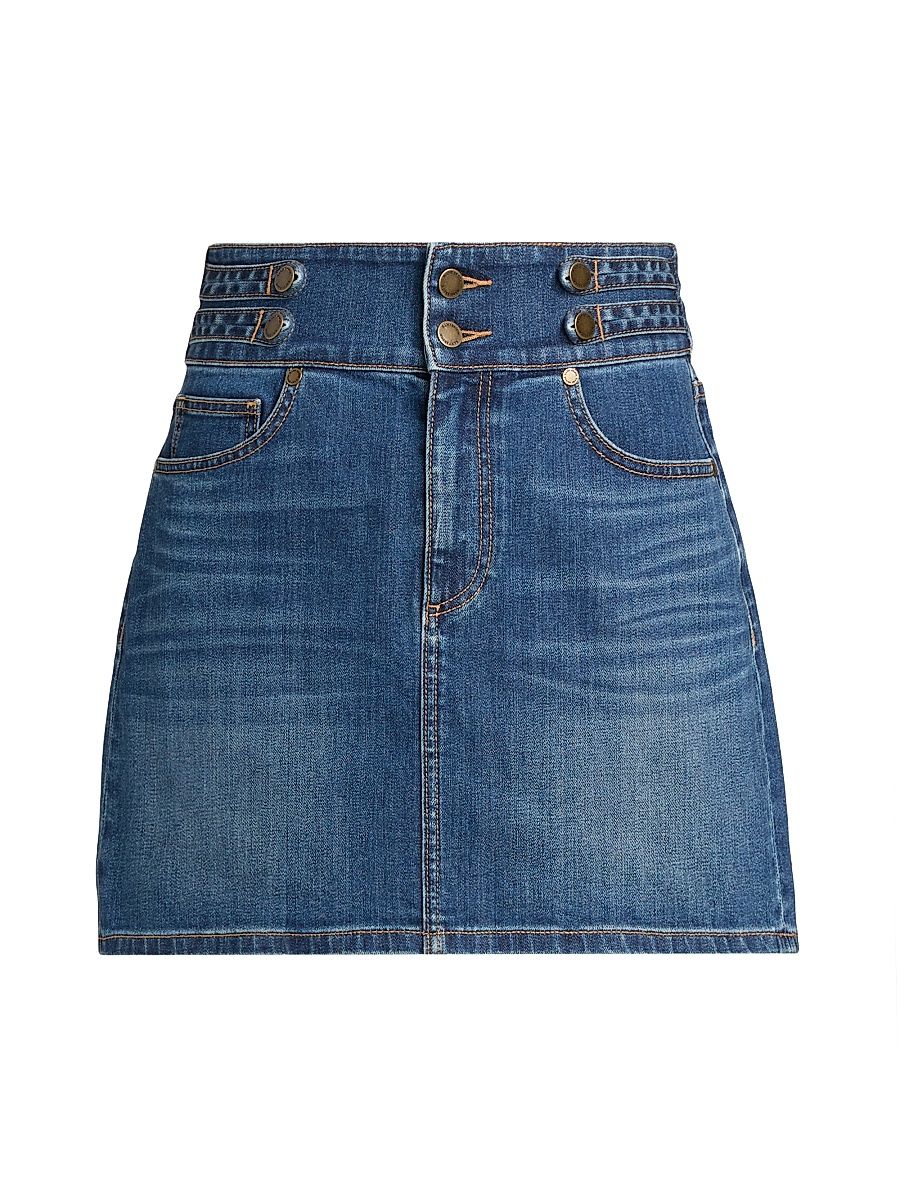 Women's Liv High-Rise Button-Tab Miniskirt - Medium Wash - Size 32