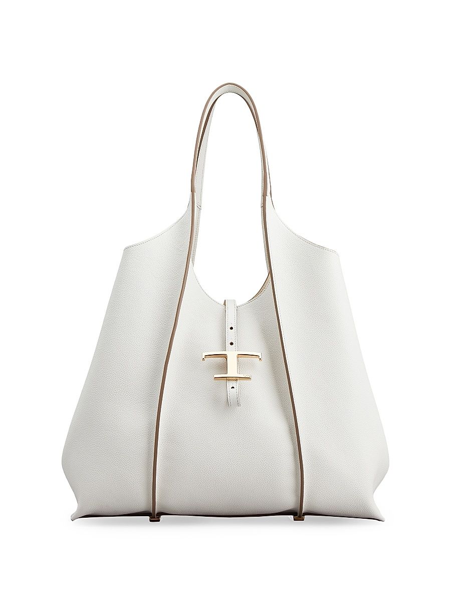 Women's Medium T Timeless Leather Shopper Tote Bag - Bianco Calce