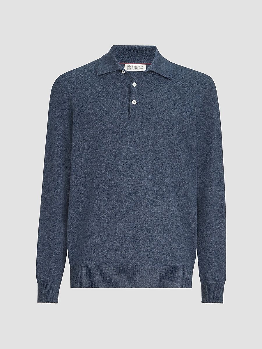 Men's Cashmere Knit Polo Shirt - Denim - Size 52