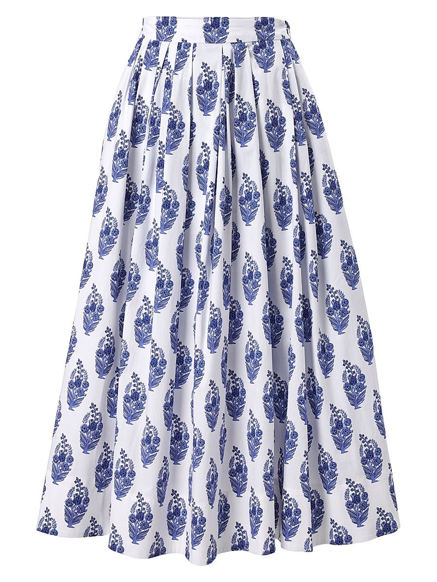 Women's Cabana Paisley Cotton Midi-Skirt - White Multi - Size 6