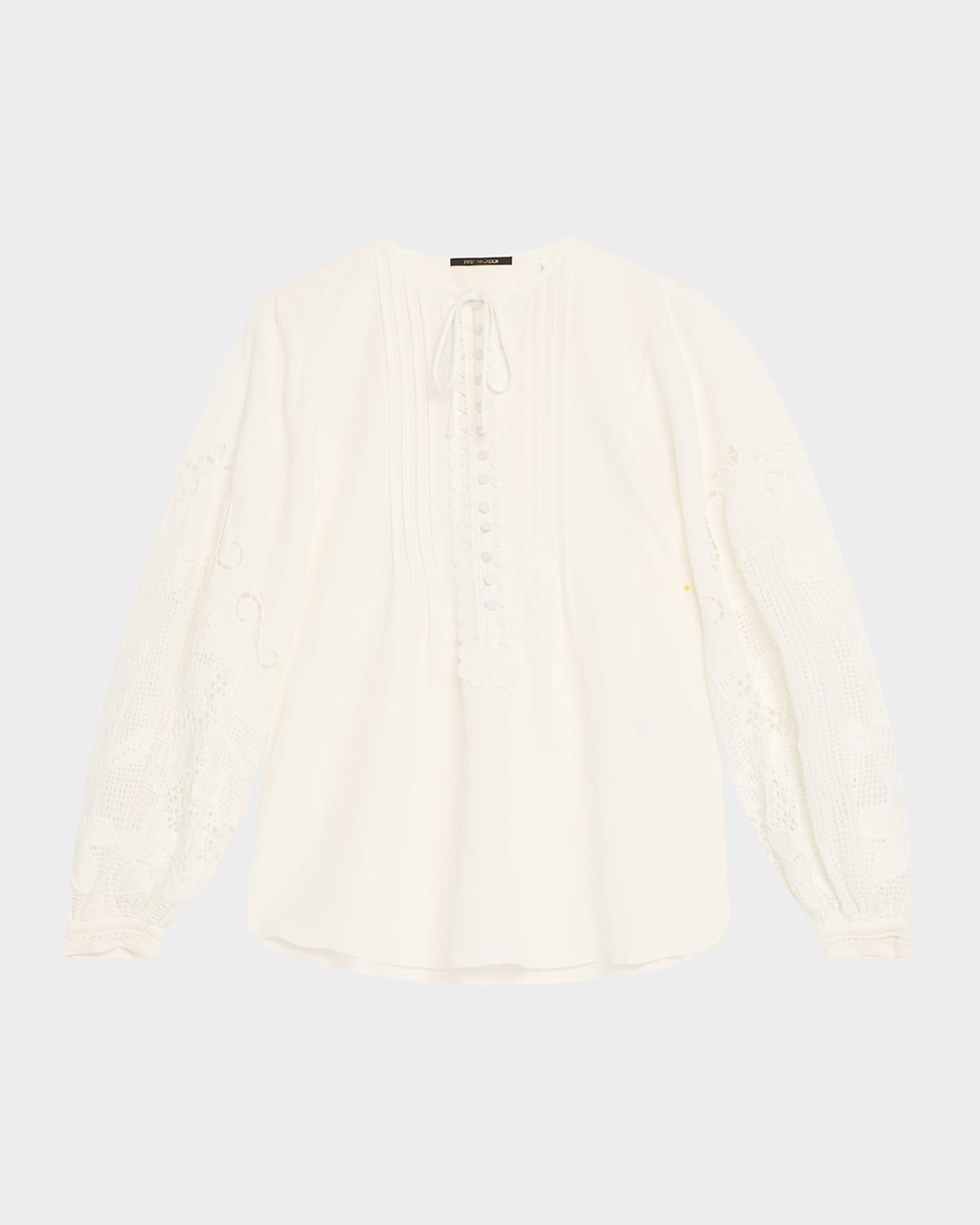 Juni Pintuck Lace-Inset Blouse