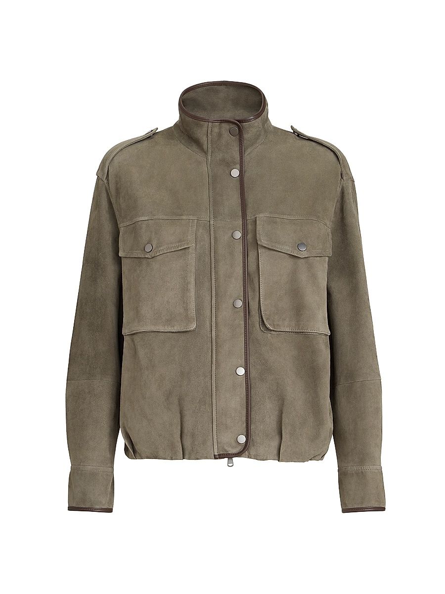 Women's Couture Suede Outerwear Jacket with Monili - Green - Size 8