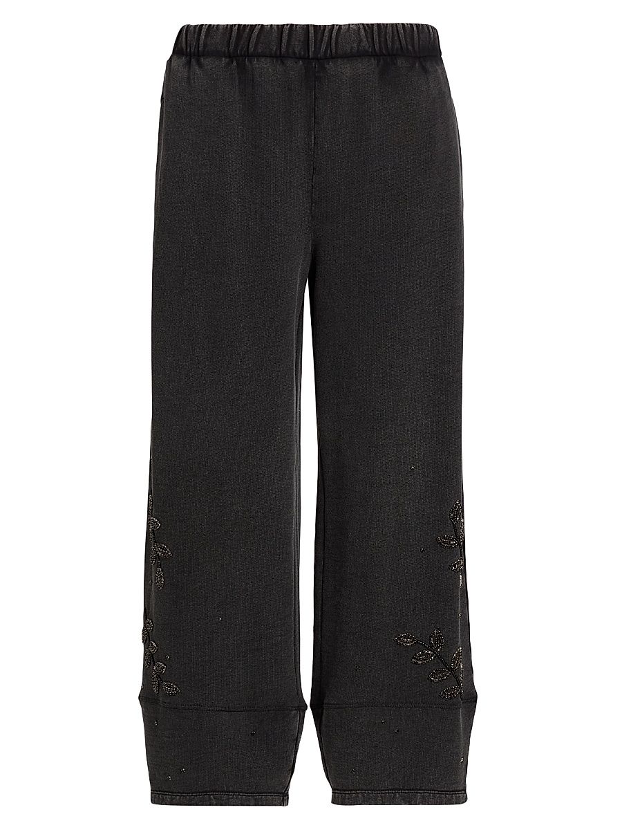 Women's Embellished French Terry Barrel Sweatpants - Charcoal Heather - Size Large