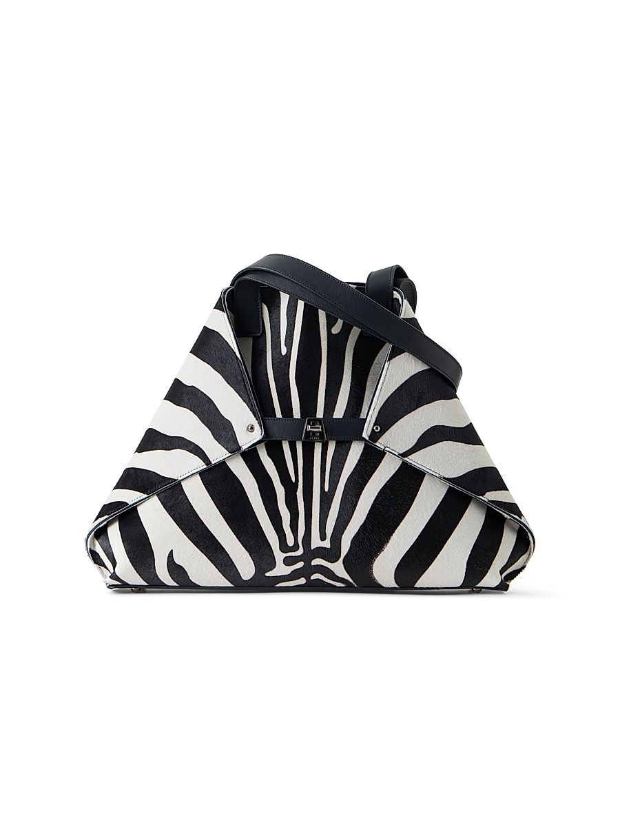 Women's Ai Medium Zebra-Print Calf Hair Shoulder Tote - Zebra Stripes Big