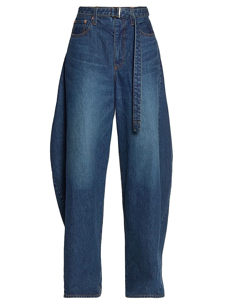 Women's Belted Barrel-Leg Jeans - Blue - Size XL