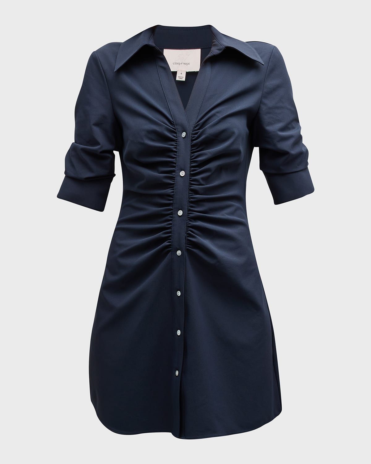Elina Ruched Button-Front Mini Dress