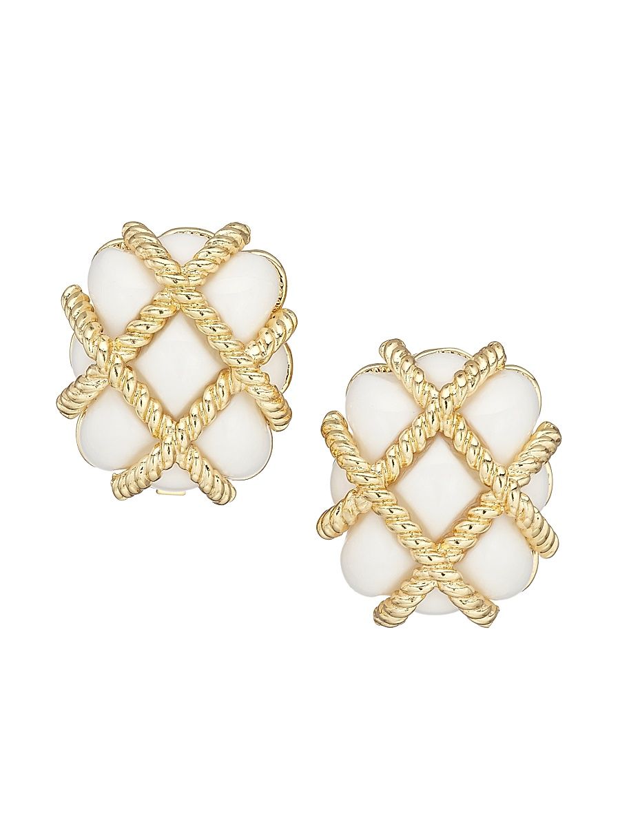 Women's Gold-Plated & Resin Clip-On Earrings - White