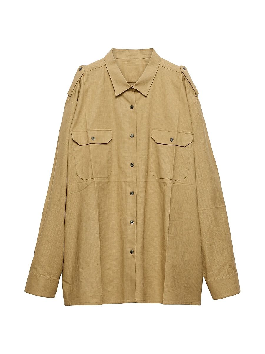 Women's Oversized Cotton Shirt - Beige - Size 2