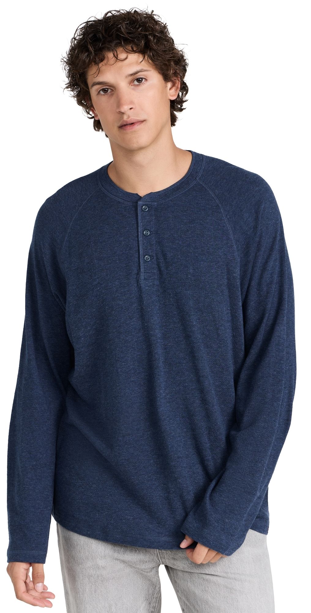 Faherty Cloud Long Sleeve Henley Navy Heather XL