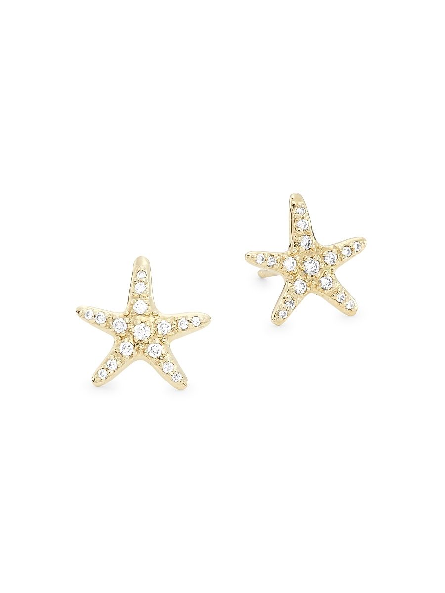 Women's 14K Yellow Gold & Diamond Starfish Stud Earrings