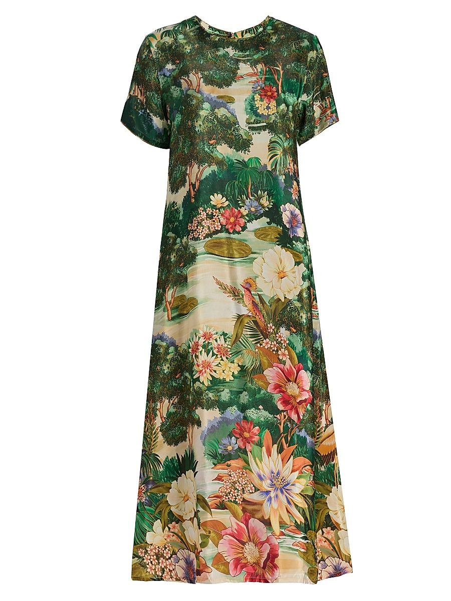 Women's Garden-Print A-Line Maxi Dress - Size XL