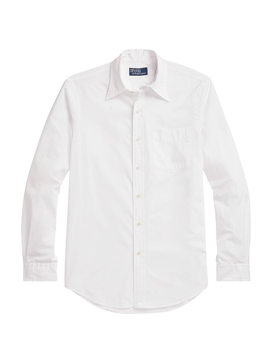 Men's Striped Cotton Button-Down Shirt - White - Size XXL