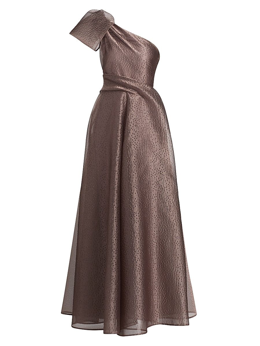Women's One-Shoulder Jacquard Gown - Taupe - Size 4