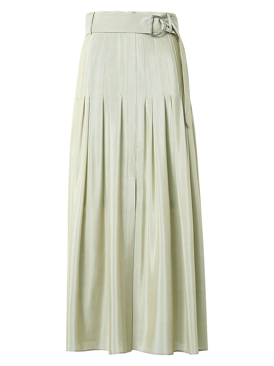 Women's Belted Pleated Midi-Skirt - Pistachio - Size 4