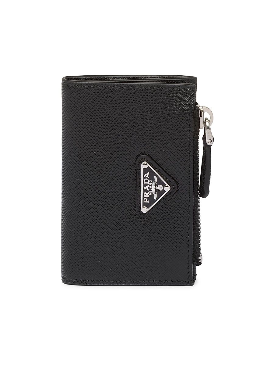 Women's Saffiano Leather Card Holder - Black Gold