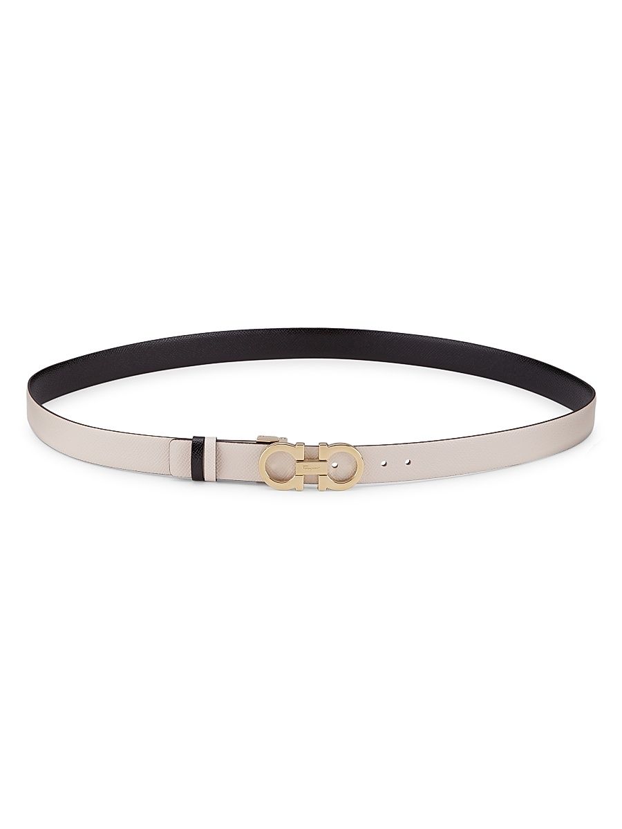 Women's Donna Gancini Buckle Reversible Leather Belt - Bone Nero - Size Large