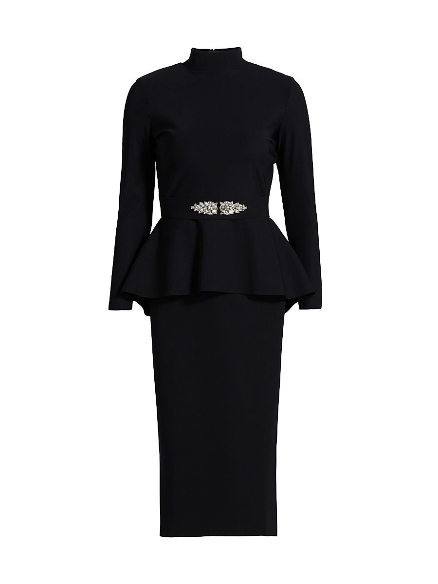 Women's Haby Crystal-Embellished Peplum Knee-Length Dress - Black - Size 8