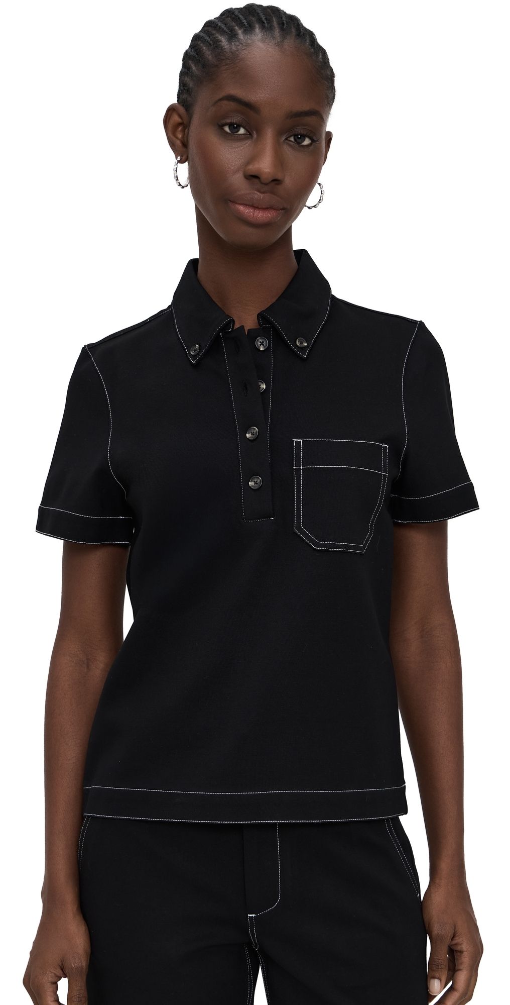 rag & bone Irina Contast Stitch Polo Black M