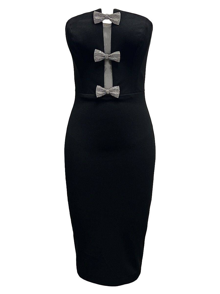 Women's Erica Crystal-Embellished Strapless Body-Con Midi-Dress - Black Silver - Size Small