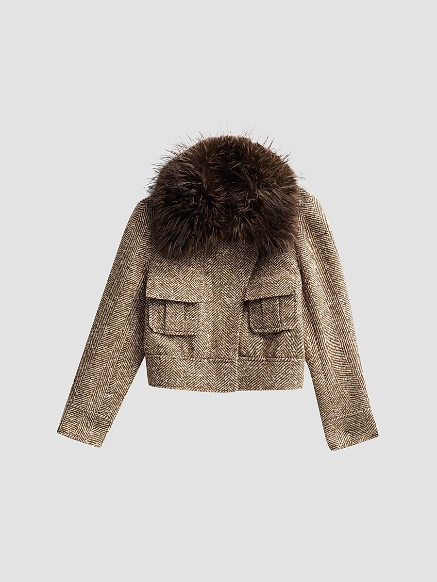 Women's Valiant Faux Fur Collar Biker Jacket - Camel - Size 10
