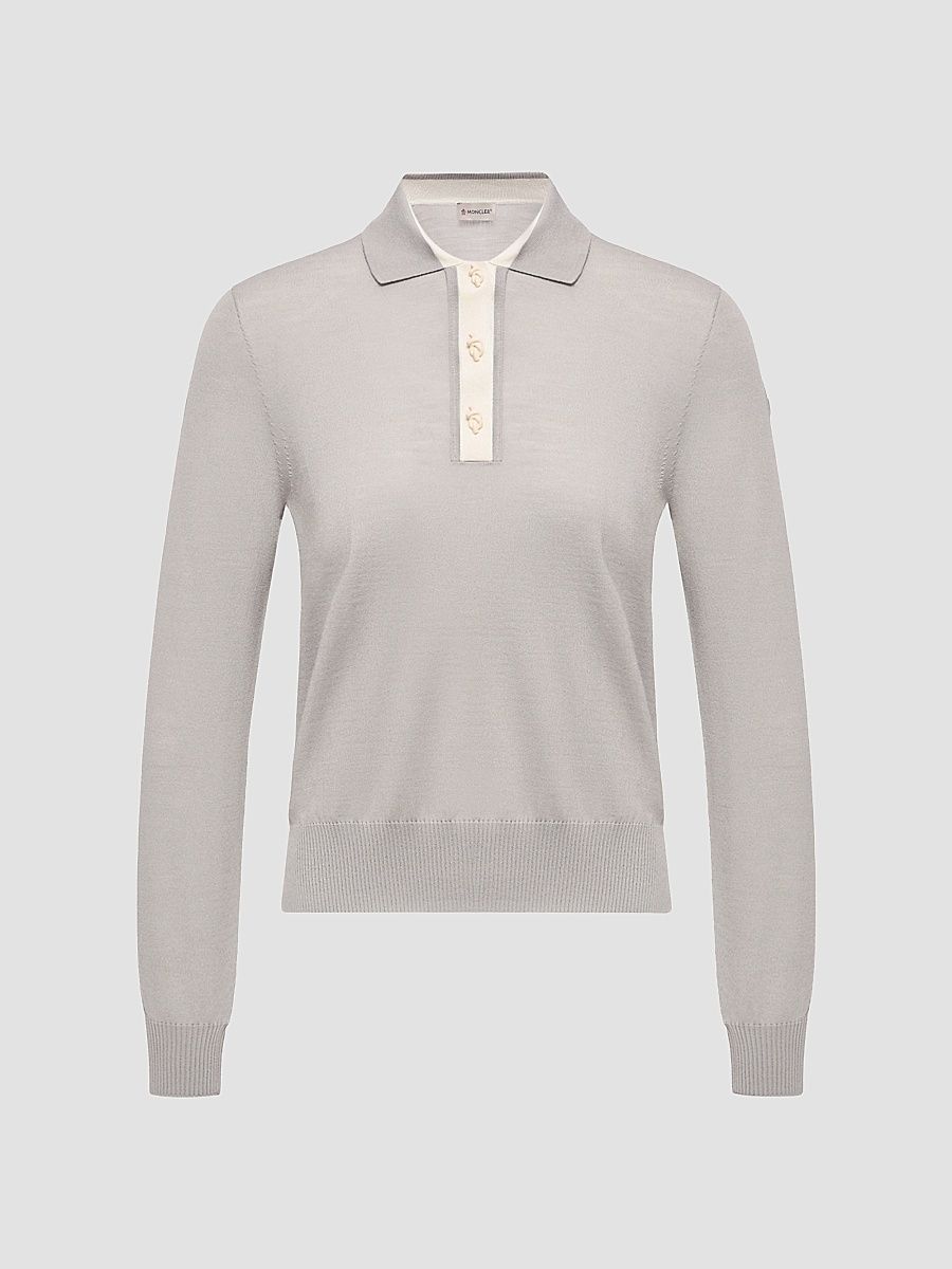 Women's Long Sleeve Polo Shirt in Wool - Gray - Size Medium