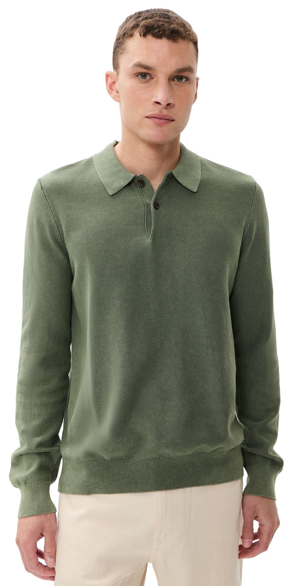 Faherty Long Sleeve Sunwashed Sweater Polo Mountain Green S