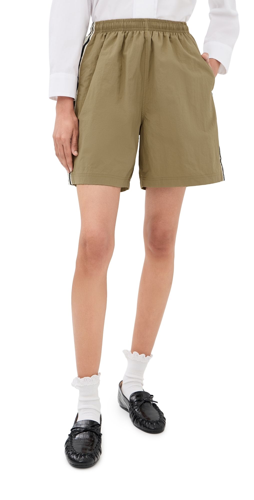 Tanner Fletcher Wilbur Stripe Windbreaker Shorts Taupe XS