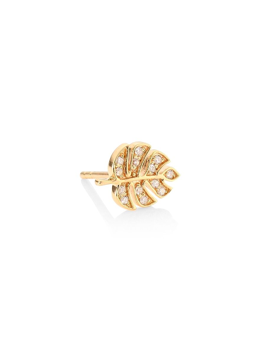 Women's 14K Yellow Gold & Diamond Mini Monstera Leaf Single Stud Earring