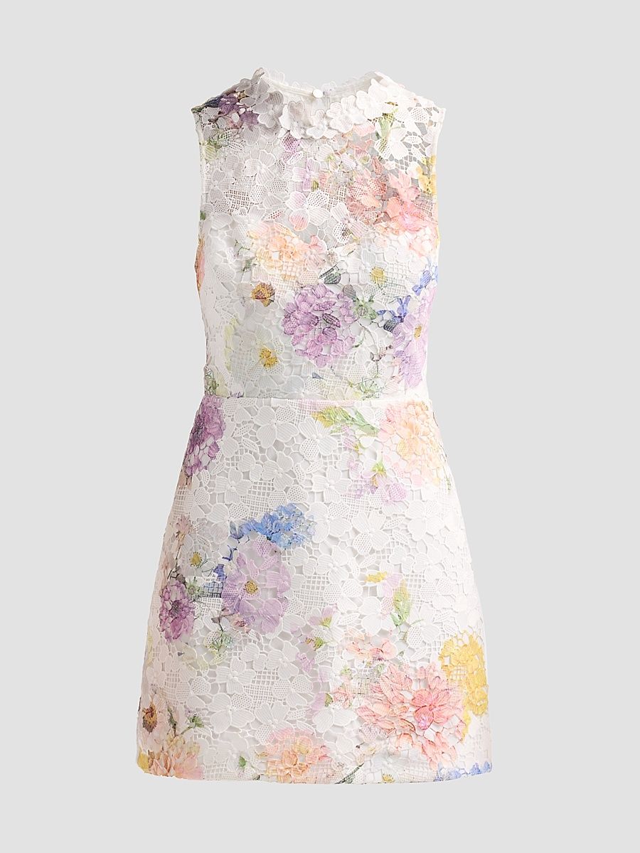Women's Nerine Floral Lace Mini Dress - White Dahlias - Size XXL
