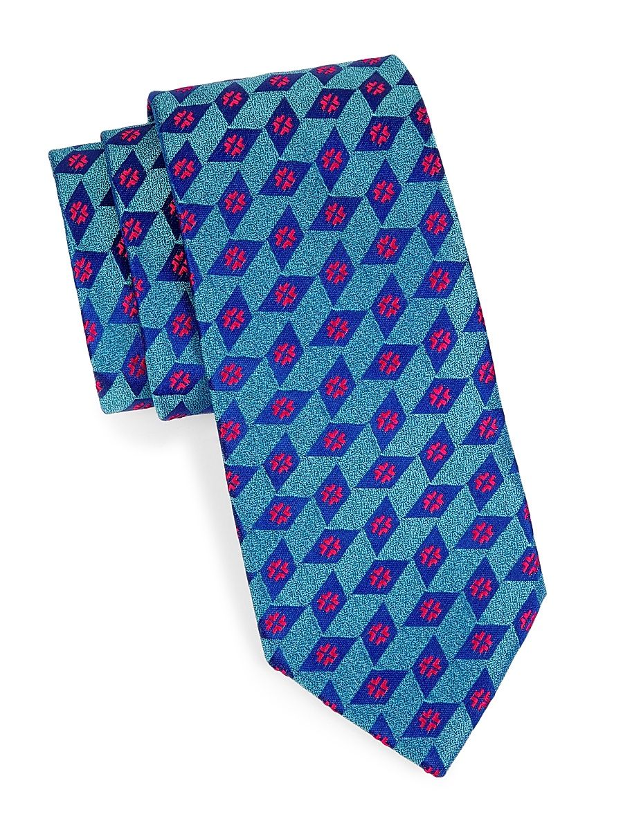 Men's Neat Window Silk Tie - Teal Blue