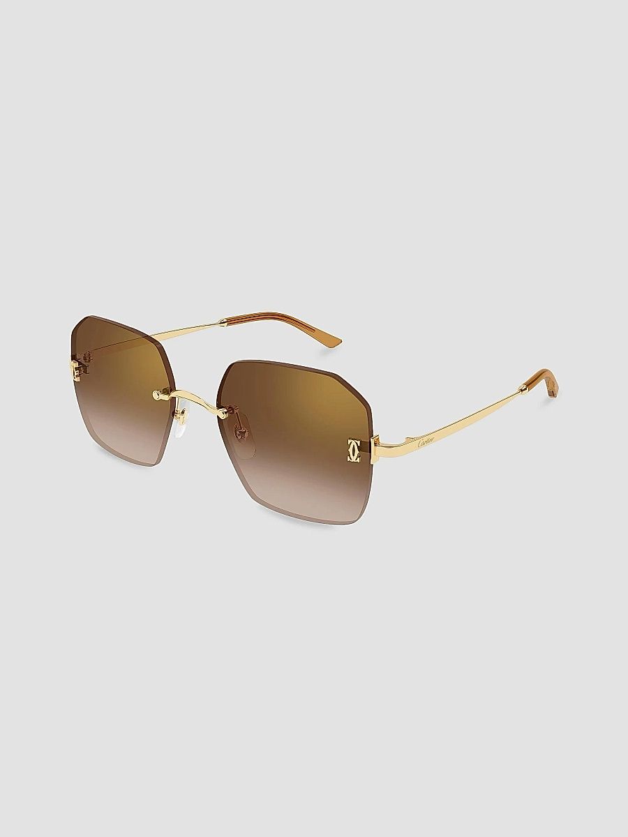 Cartier Women's Double C 55MM Geometrical Sunglasses - Gold Yellow