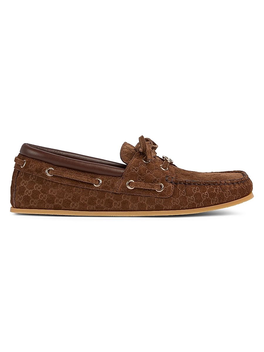 Women's Interlocking G Suede Boat Shoes - Mahogany - Size 6
