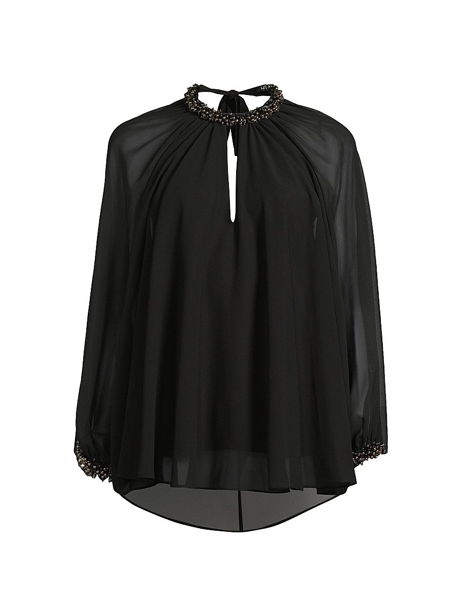 Women's Avery Embellished Cape Blouse - Black - Size XXL