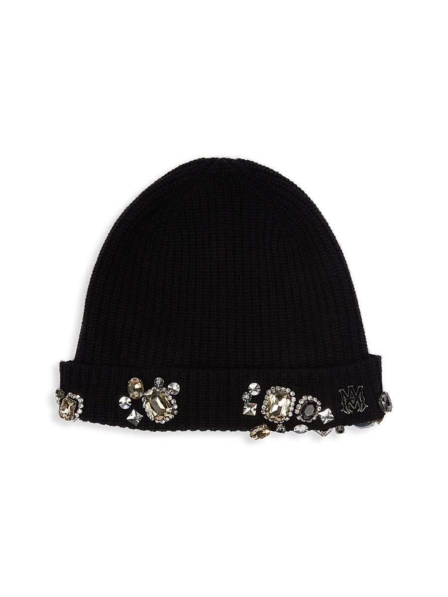 Men's Crystal-Embellished Wool & Cotton-Blend Beanie - Black