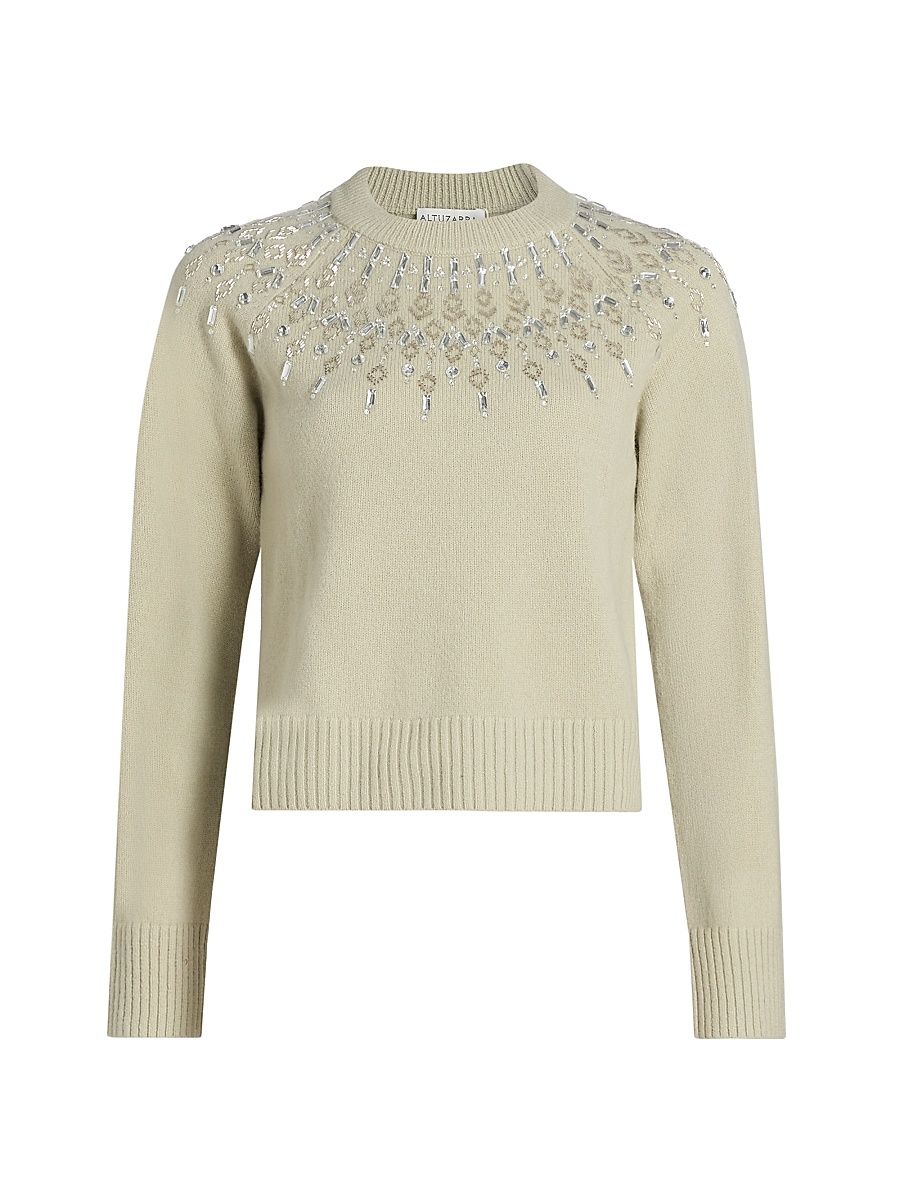 Women's Harold Embellished Fair Isle-Inspired Wool Sweater - Desert Sage - Size XL