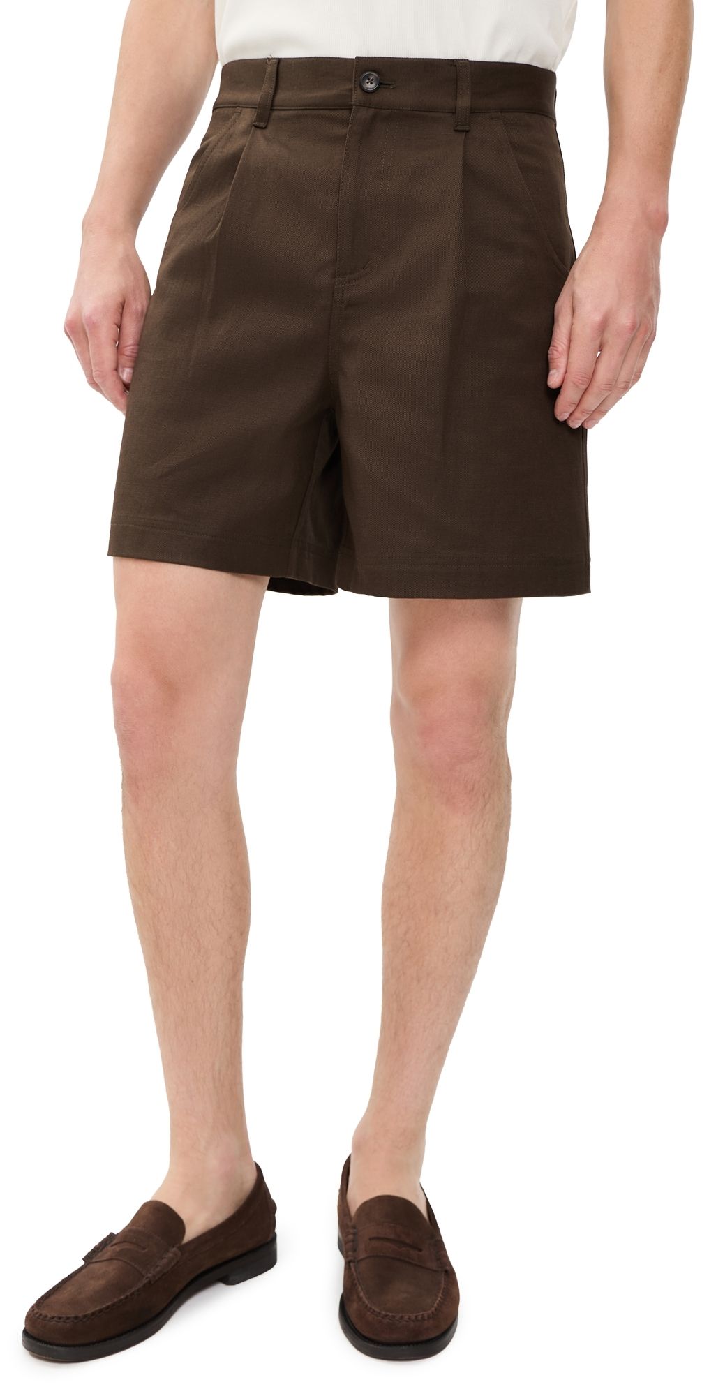 Aaron Levine Cotton Linen Pleated Shorts 7 Brown 32
