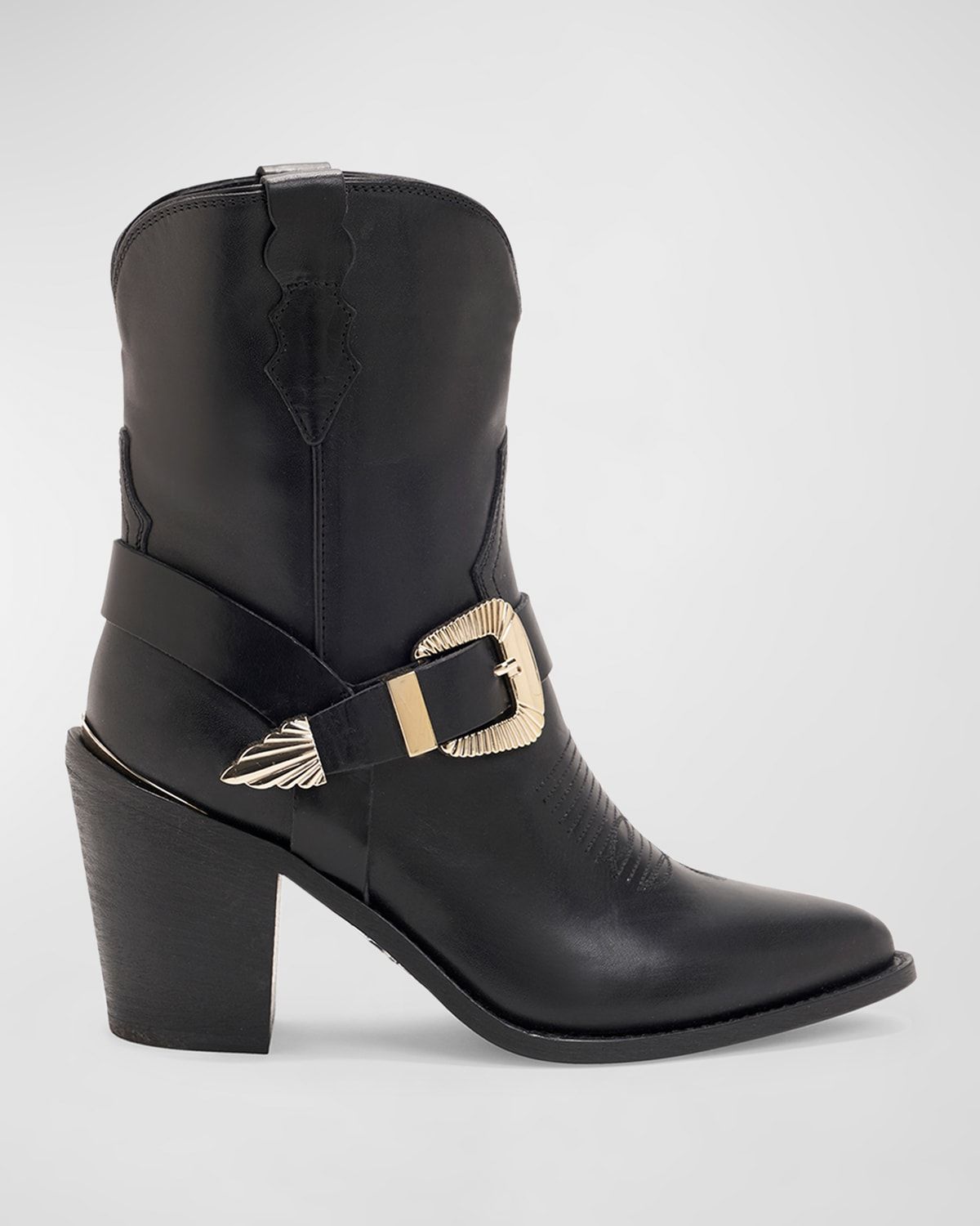 Charlotte Leather Buckle Western Booties