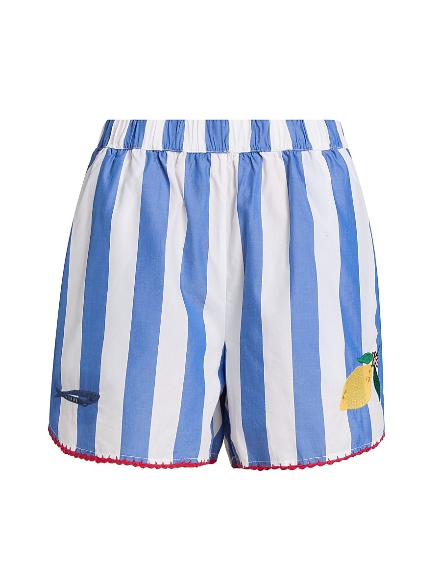Women's Cam Striped Stretch-Cotton Shorts - Dolce Vita Embroidery - Size Medium