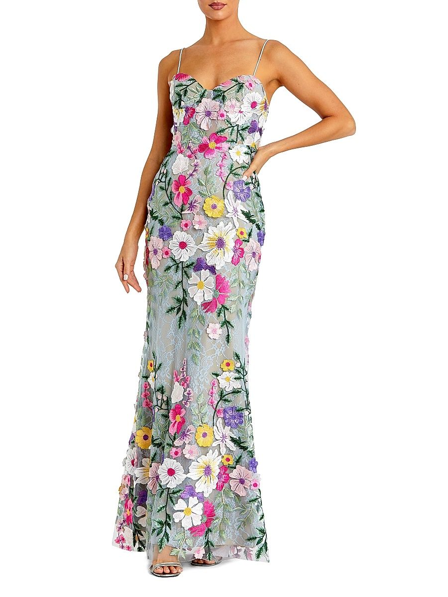 Women's Petite Floral Embroidered Column Gown - Sage Multi - Size Petite 10