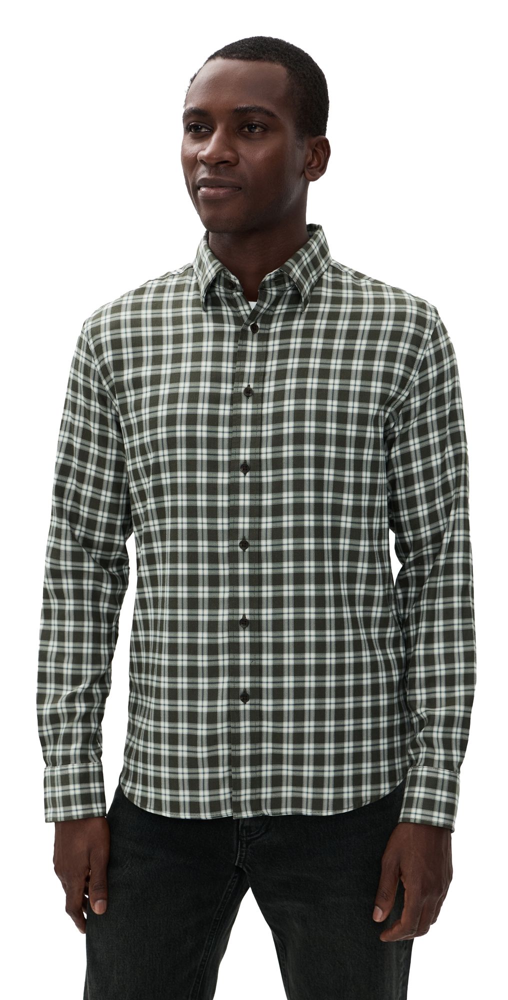 Faherty Soft Twill Movement Shirt Olive Cobalt Plaid M