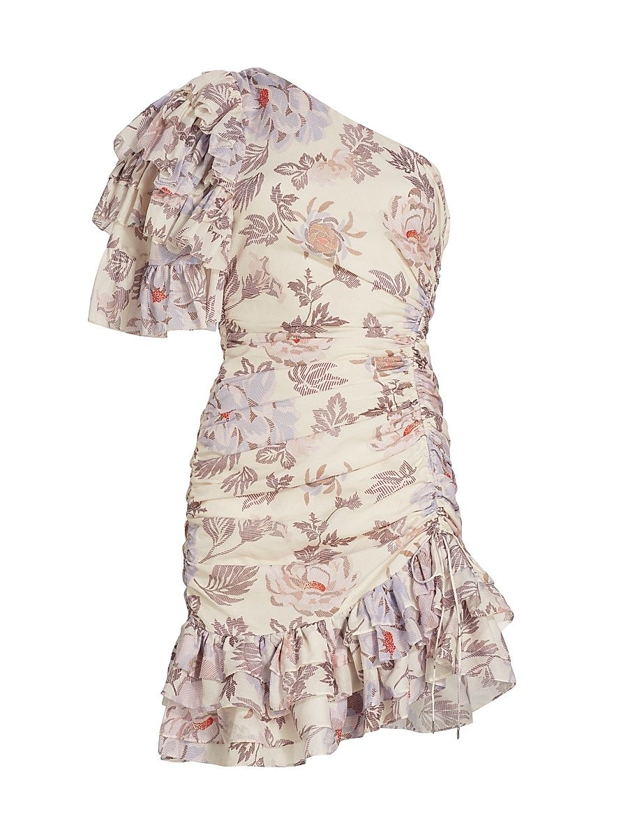 Women's Desa Asymmetric Ruffled Cotton-Blend Minidress - Jasmine Light - Size XS