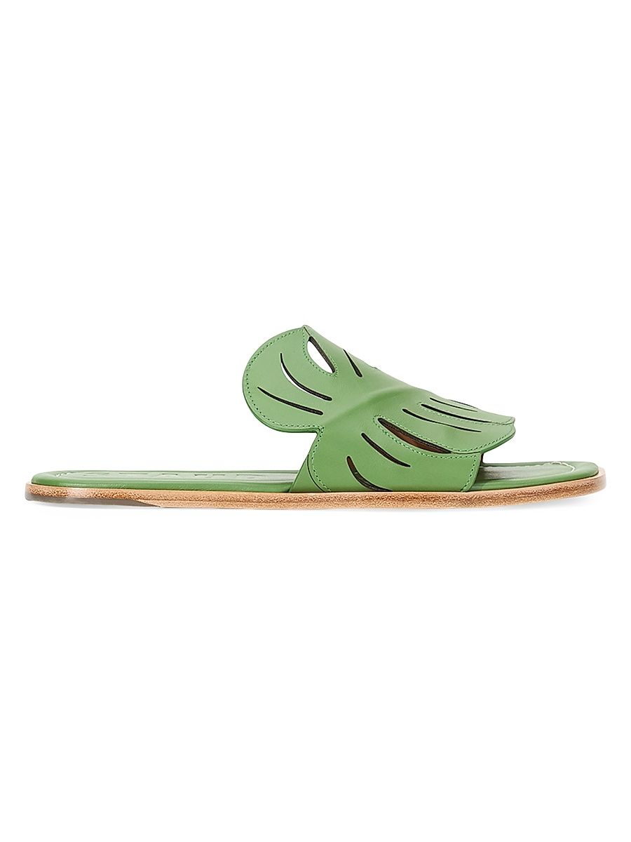 Women's Palm Leather Flat Sandals - Leaf - Size 9