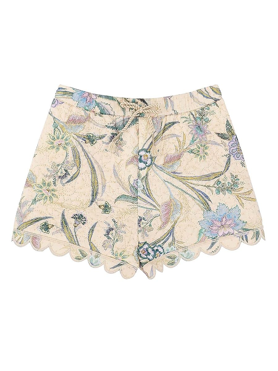 Little Girl's & Girl's Indra Quilted Shorts - Cream Scarf Floral - Size 12