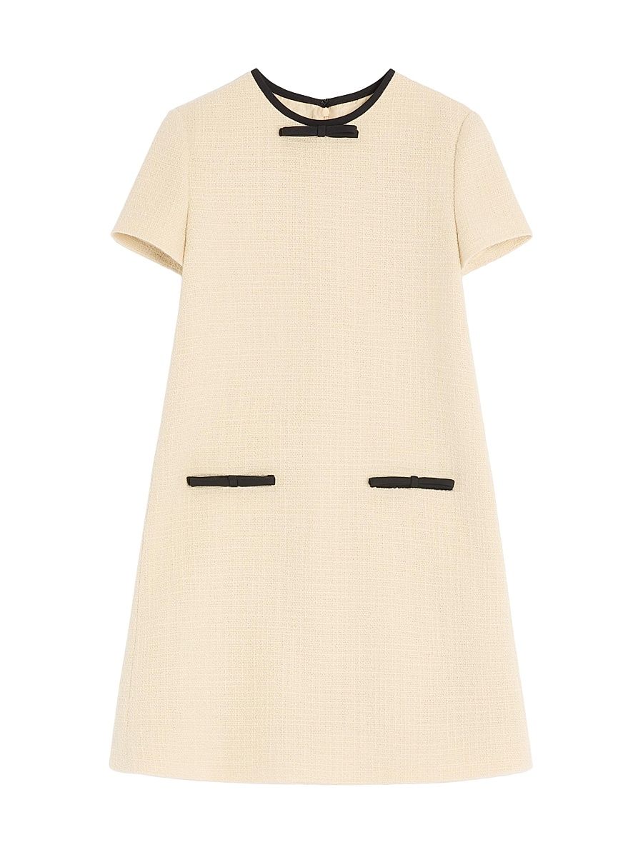 Women's Short Dress in Plain Wool Tweed - Almond Black - Size 10