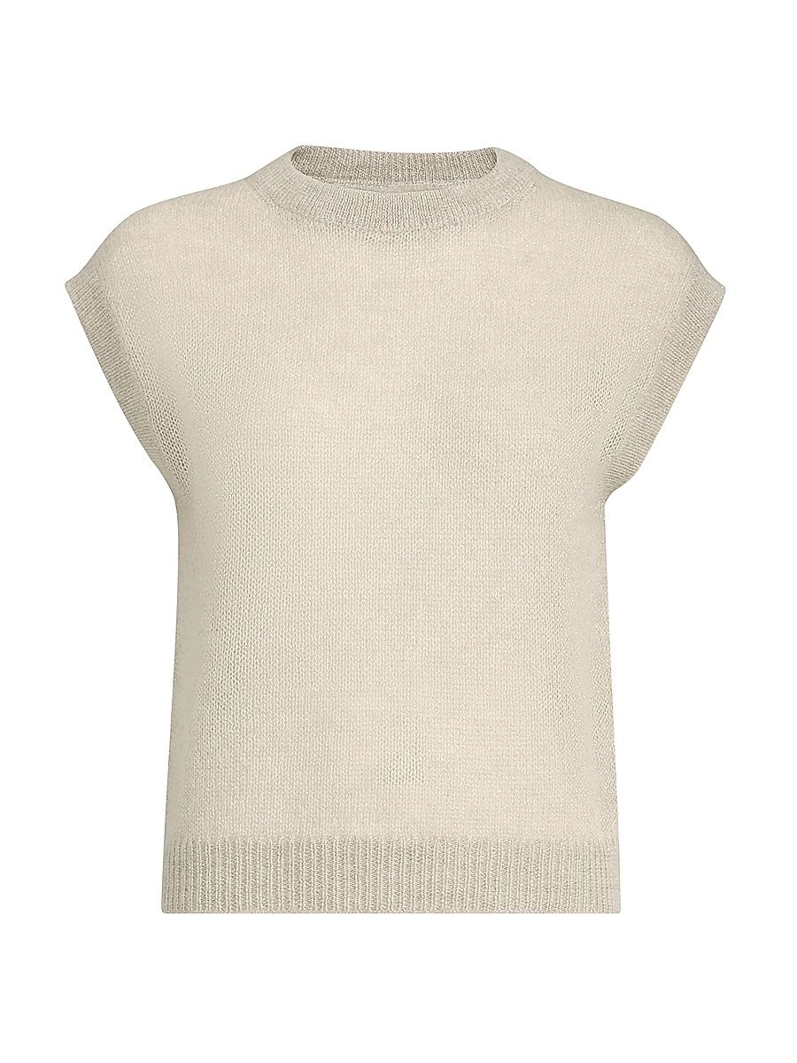 Women's Sparkling Mohair and Wool Knit T-Shirt with Monili - Ivory - Size XXXL