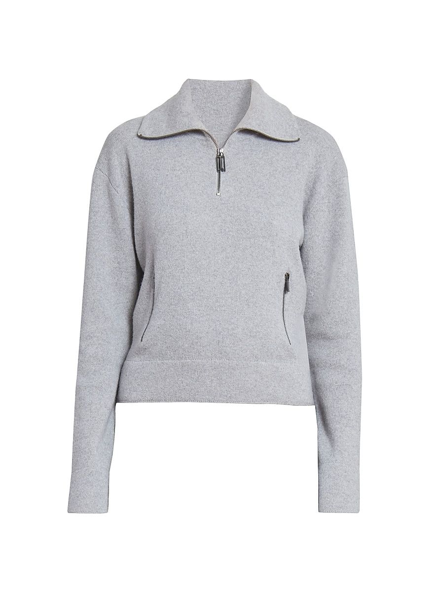 Women's Cashmere-Merino Wool Half-Zip Pullover - Grey Marl - Size XS