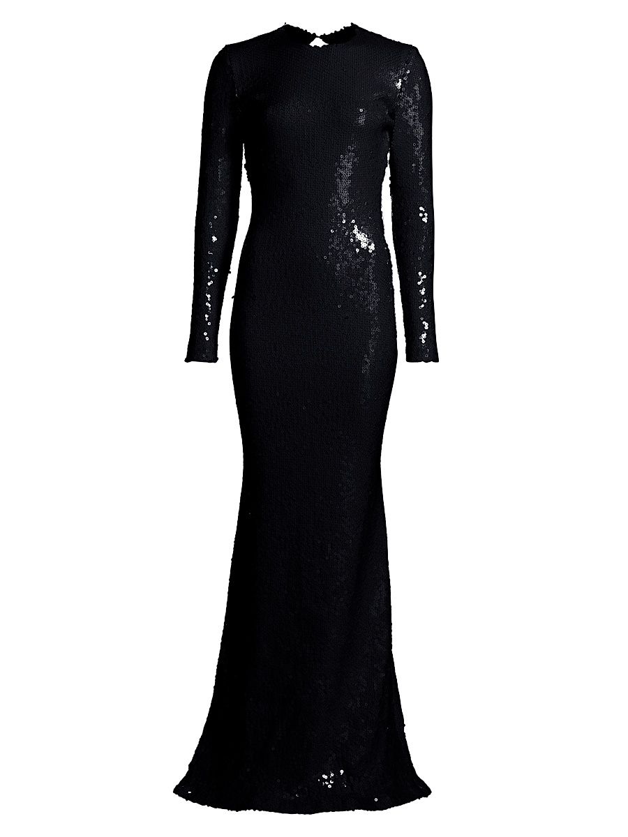 Women's Sequin Open-Back Trumpet Gown - Navy - Size 12
