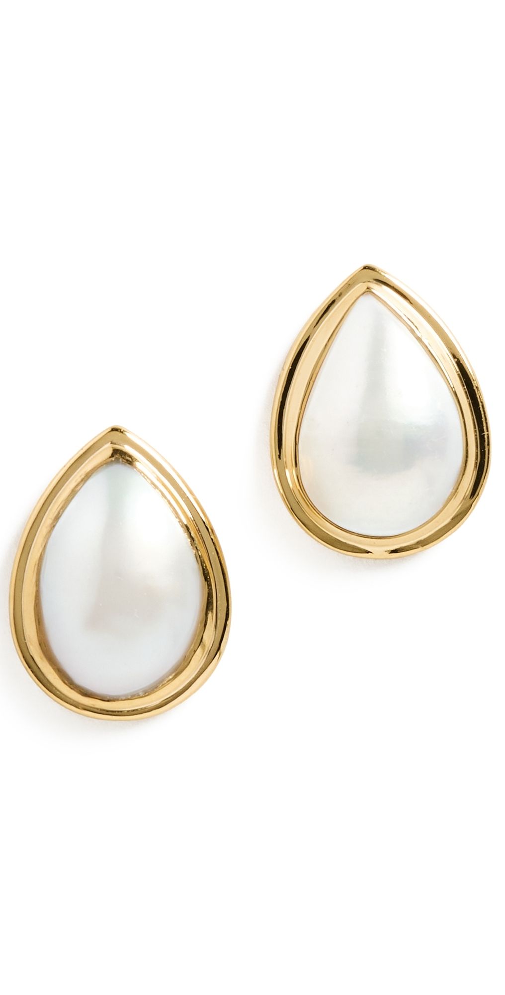 SHASHI Pear Pearl Bezel Stud Earrings Gold One Size