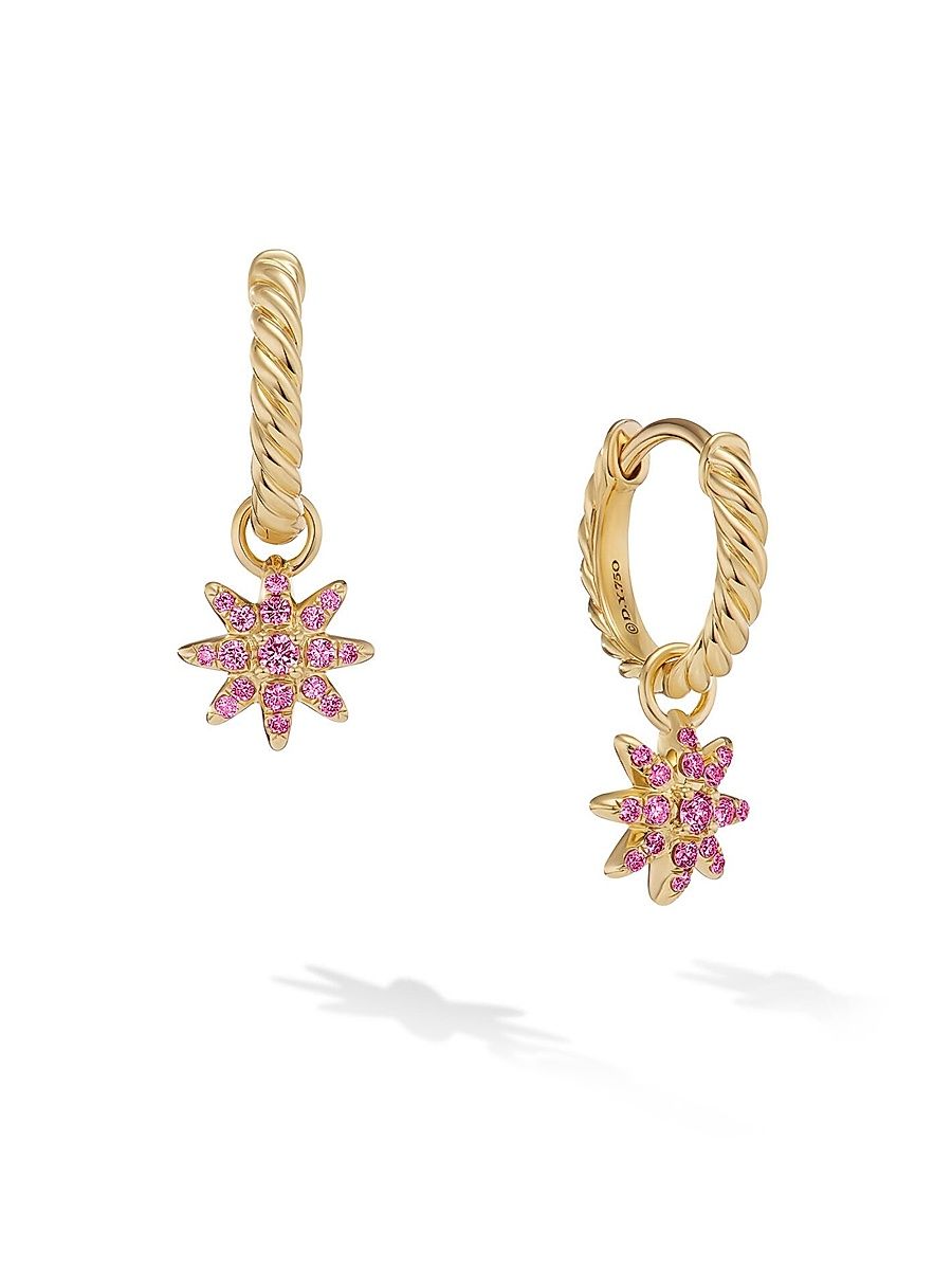 Women's Petite Starburst Drop Earrings in 18K Yellow Gold with Pink Sapphires, 18.1MM - Pink Sapphire